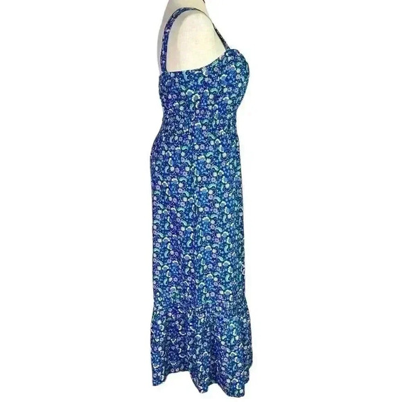Loft Ann Taylor Dress Women L Blue Multi Floral Sundress Ruffle Sleeveless - Picture 4 of 8